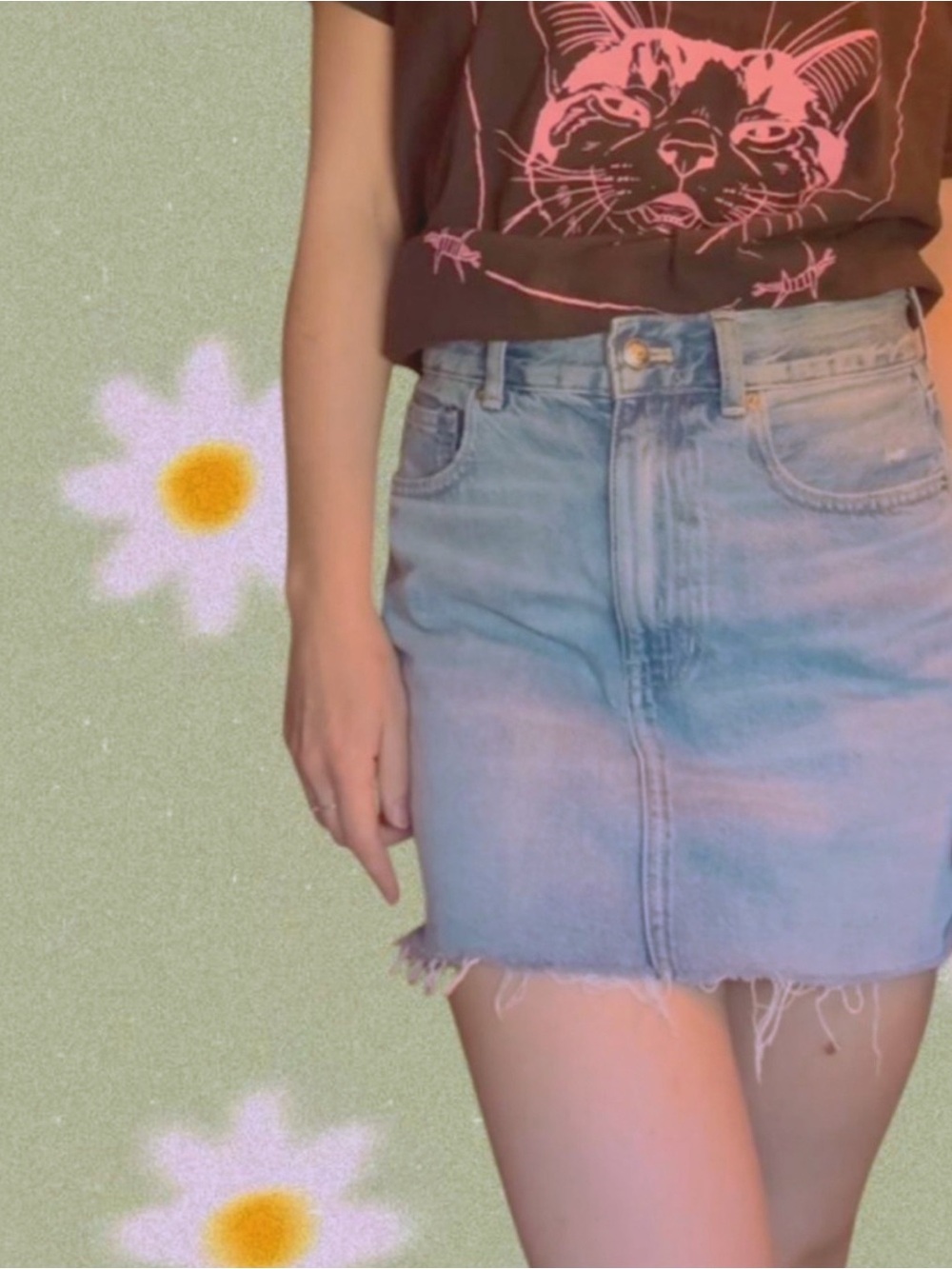 Madewell Light Wash Denim Frayed Hem Skirt
